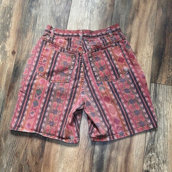 90's Vintage Shorts High Rise Jean Shorts Pink Aztec Tribal Print Boh0 Denim 26" - Picture 3 of 11